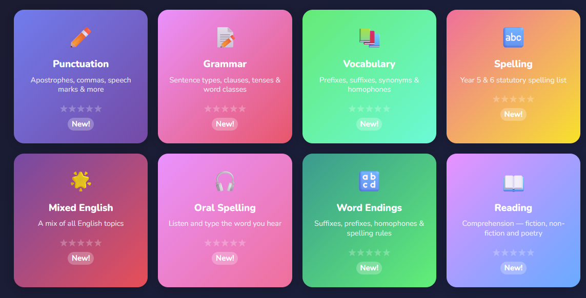 English topic selection screen